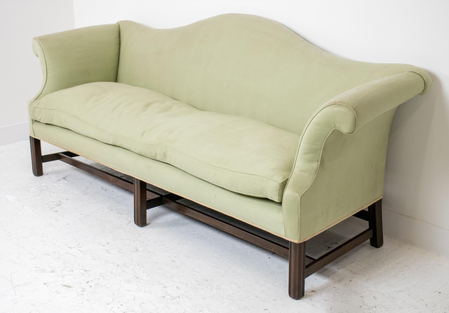 SOFA, George III style mahogany in pale green fabric, 92cm H x 217cm. - Image 2 of 5
