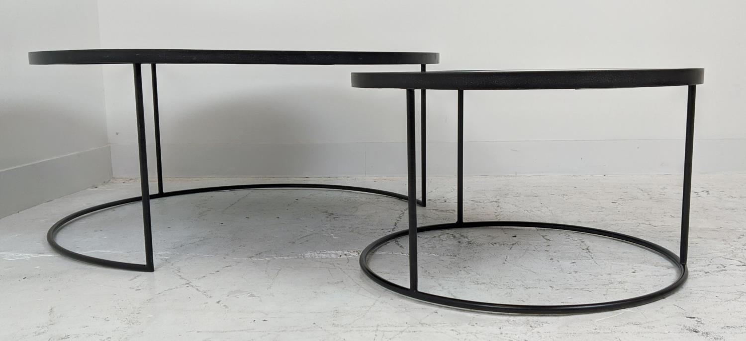 LOW TABLES, a nesting pair, with circular antiqued mirrored tops, largest 90cm W x 42cm H. - Image 3 of 8