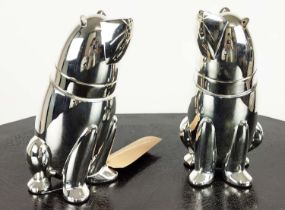 POLAR BEAR COCKTAIL SHAKERS, a pair, polished metal, 27cm H. (2)