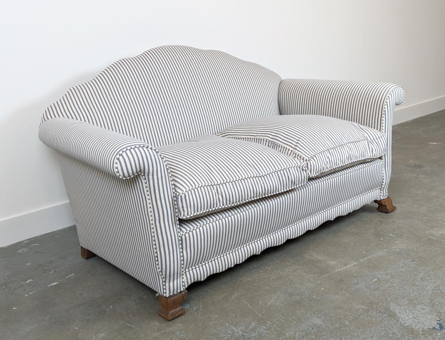 SOFA, early 20th century walnut in new ticking upholstery, 80cm H x 154cm. - Image 3 of 6