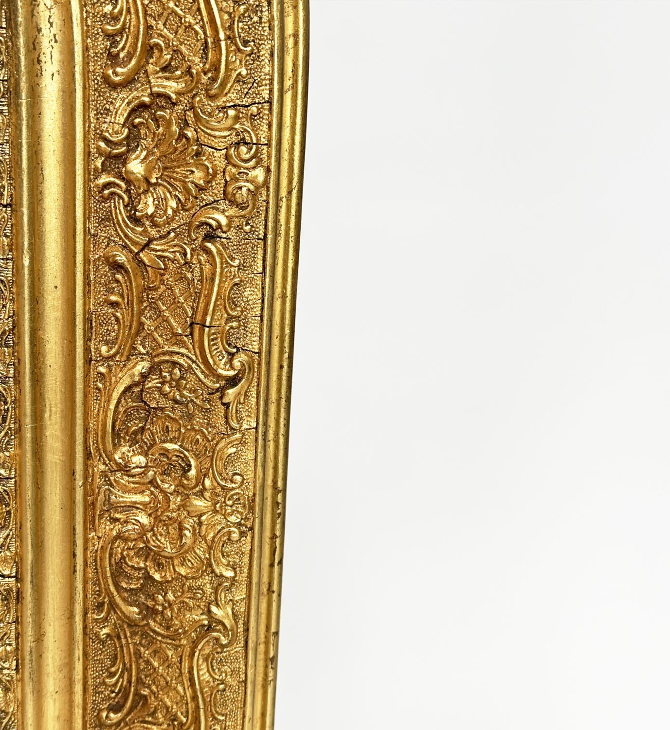 WALL MIRROR, 19th century French giltwood and gesso mounted arched with flambeau and quiver crest, - Image 4 of 7