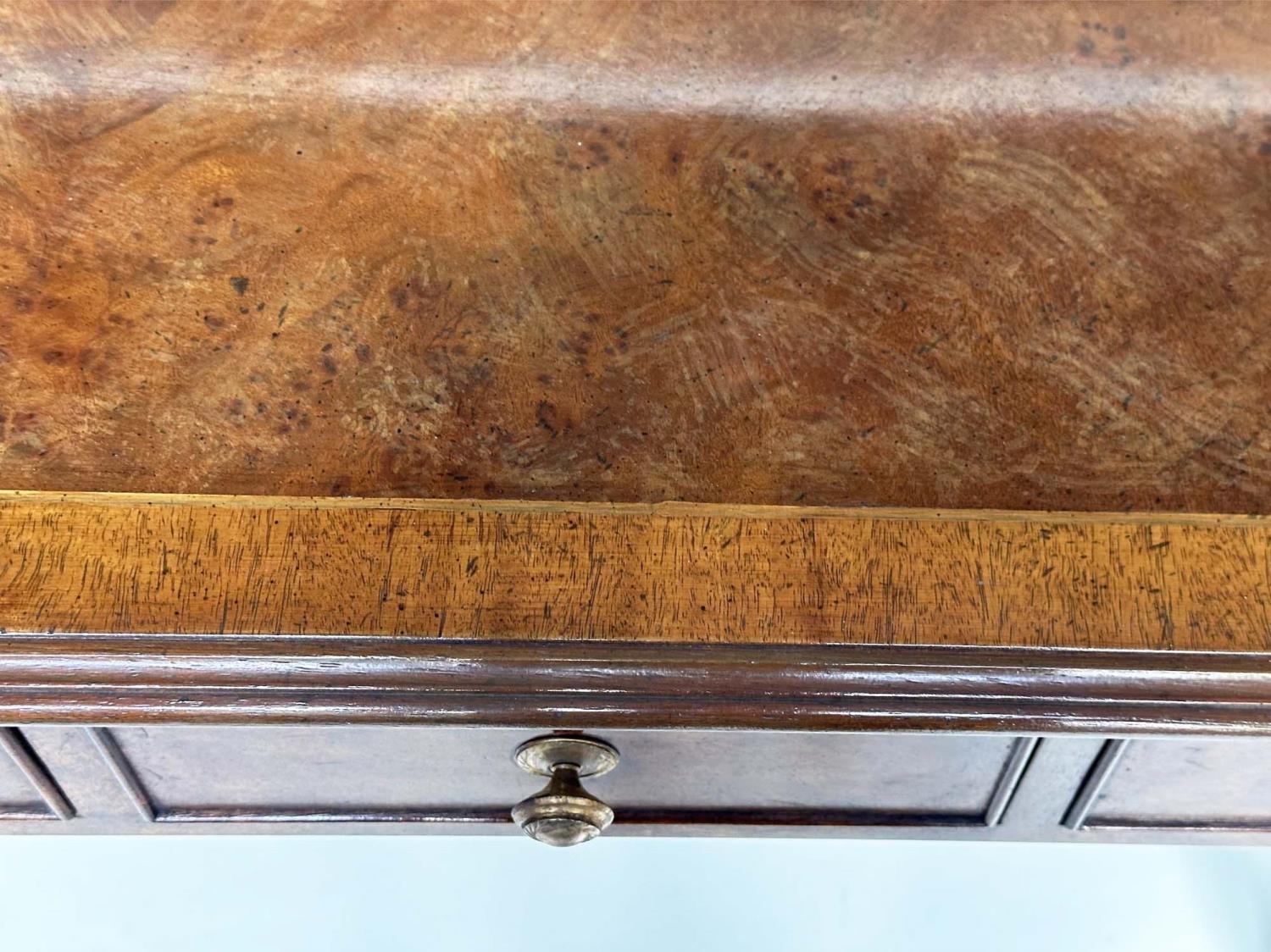 HALL TABLE, George III design burr walnut crossbanded with four frieze drawers and chamfered - Image 8 of 14