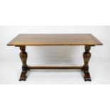 REFECTORY TABLE, Jacobean style oak with bulbous supports, 152cm x 77cm.