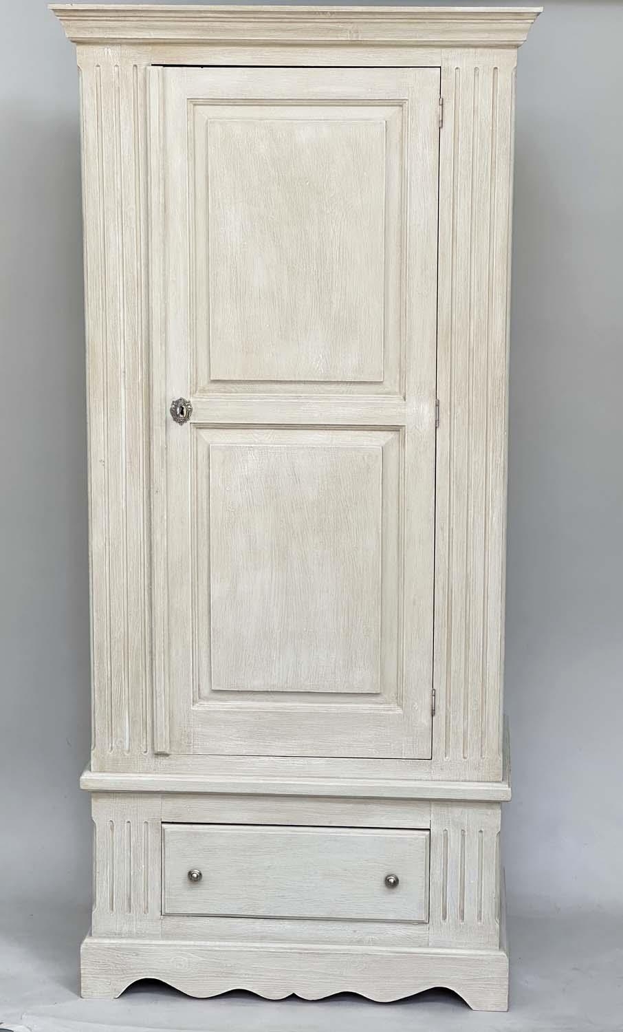 ARMOIRE, French style grey painted with single panelled door enclosing hanging space above a full - Image 2 of 11