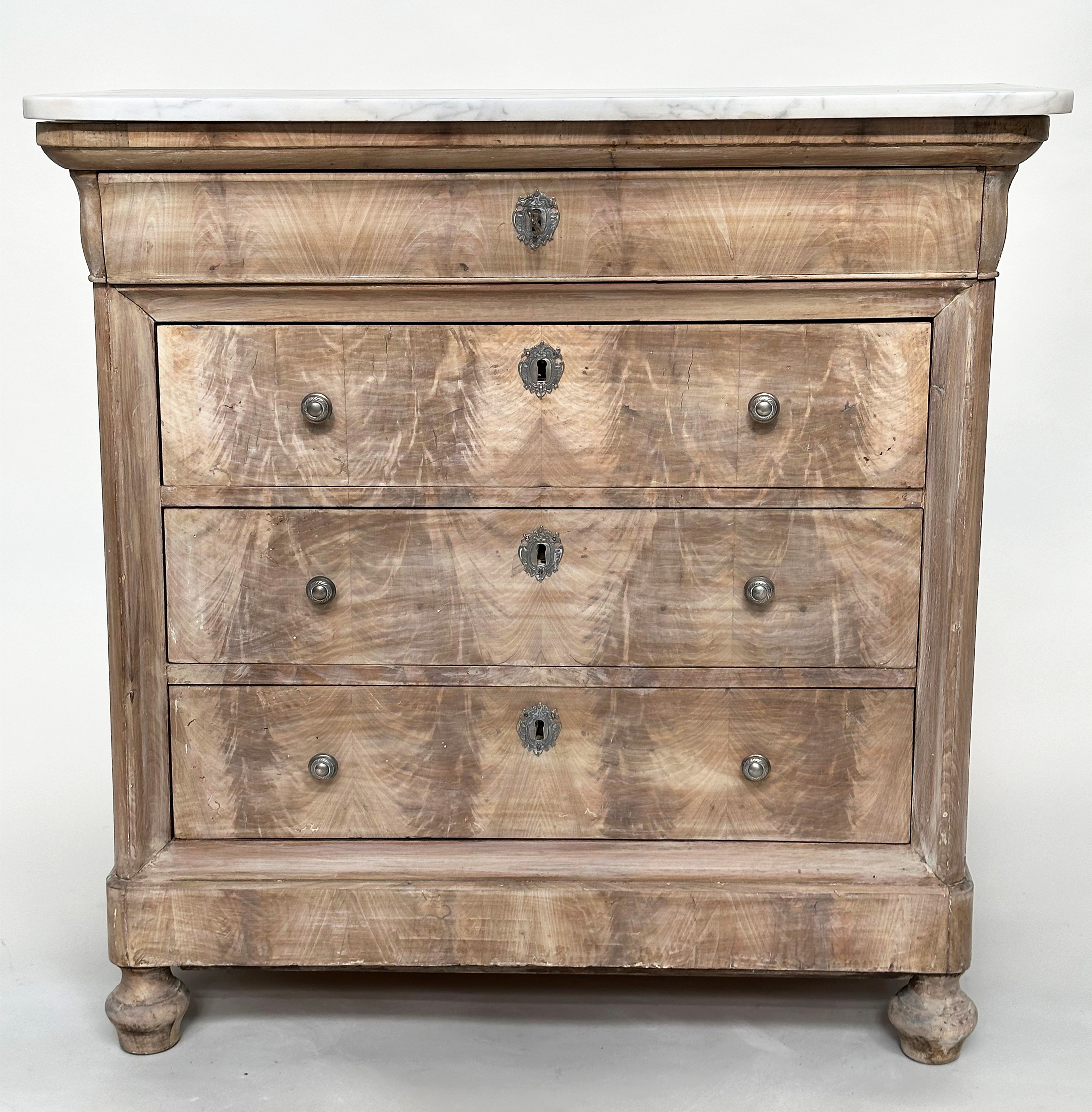 HALL COMMODE, 19th century French Louis Philippe flame mahogany with four long drawers and turned