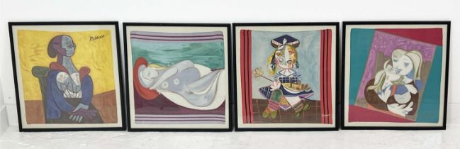 AFTER PABLO PICASSO (Spanish 1881-1973), a set of four silk scarfs, signed in the plate, 58cm x