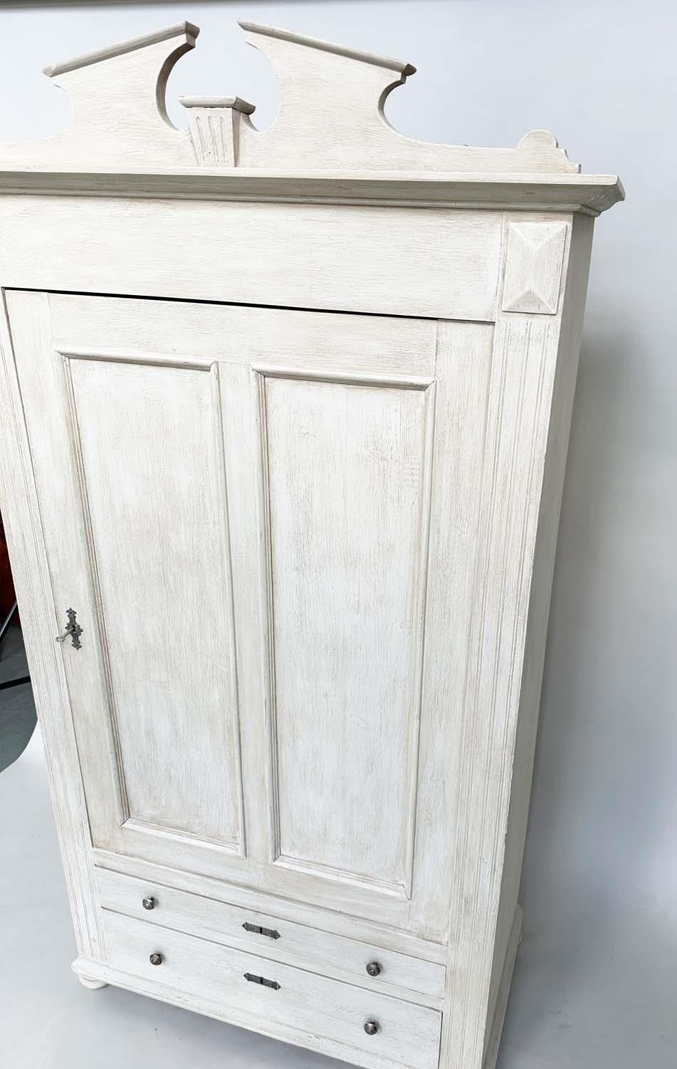 ARMOIRE, 19th century French grey painted with single panelled door enclosing hanging space above - Image 12 of 13