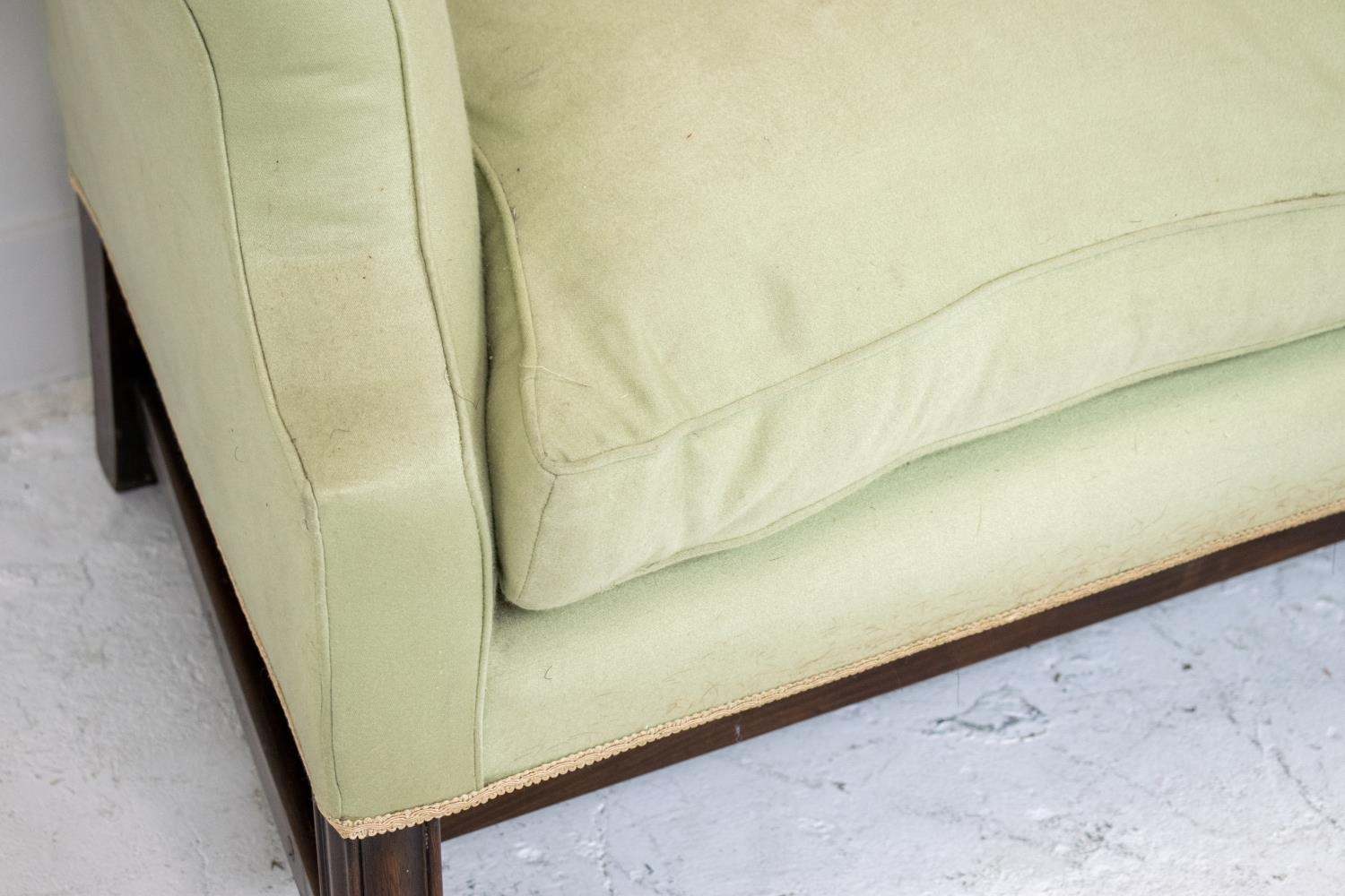 SOFA, George III style mahogany in pale green fabric, 92cm H x 217cm. - Image 5 of 5