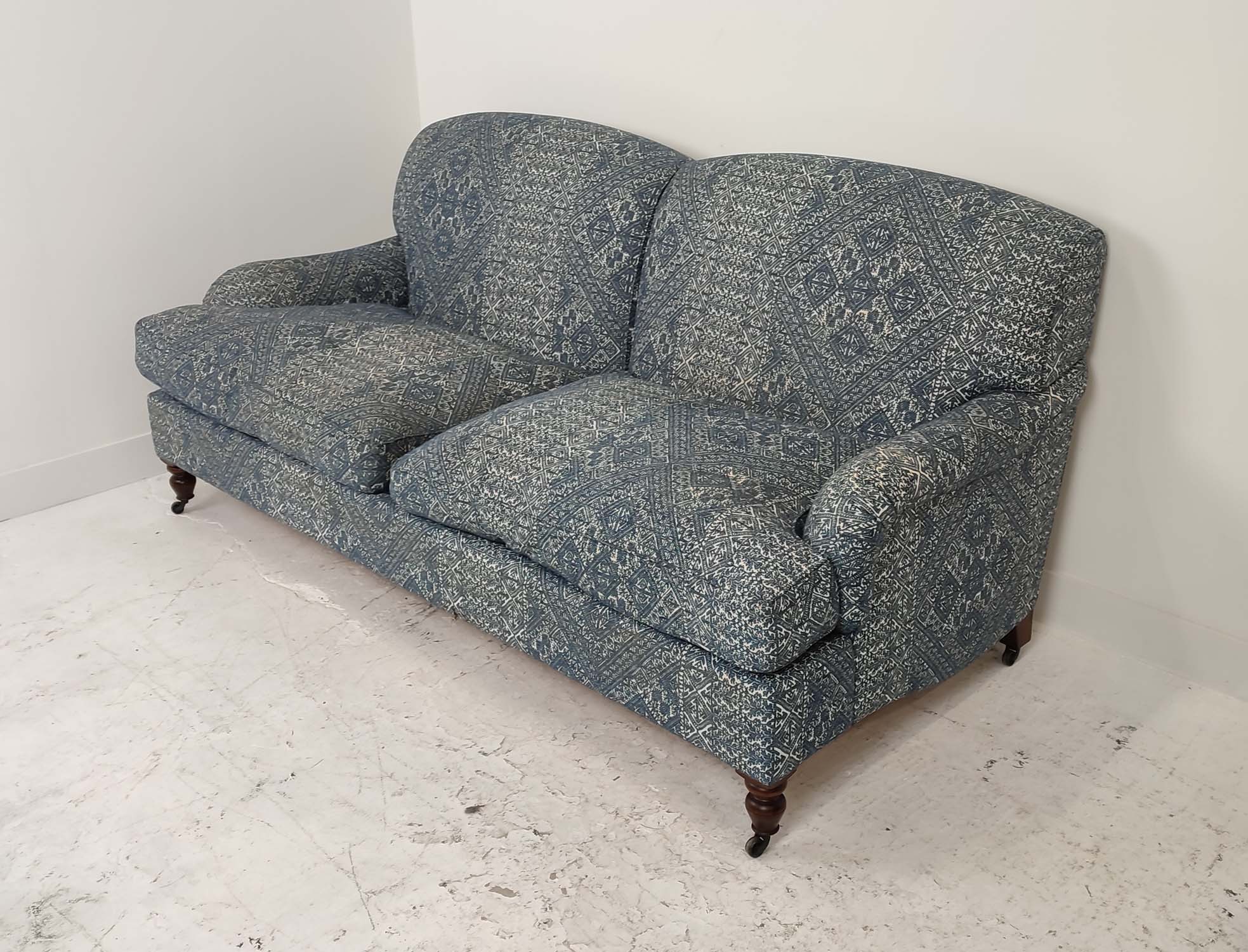 KINGCOME STRATFORD SOFA, in blue upholstery on turned supports, 200cm W x 88cm H x 95cm D. - Image 3 of 7