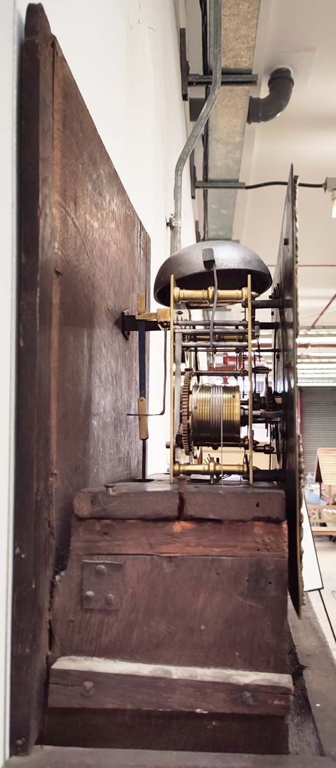 EARLY 18TH CENTURY ‘R. HAUGHTIN’ EIGHT DAY LONGCASE CLOCK, walnut, 11 inch brass dial with gilt - Image 6 of 9