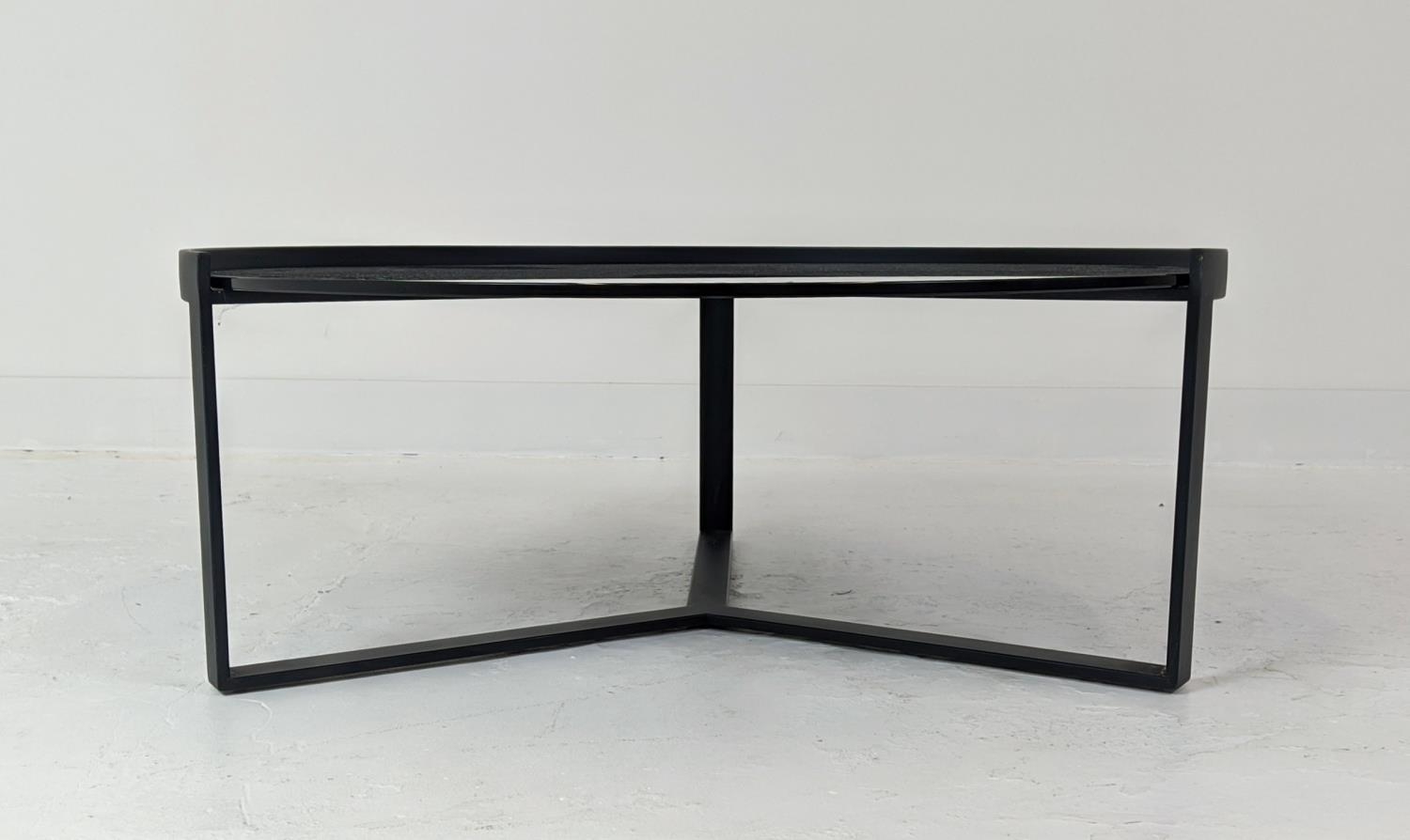 LOW TABLE, with a circular smoked glass top on a metal frame, 91cm W x 37cm H. - Image 2 of 6