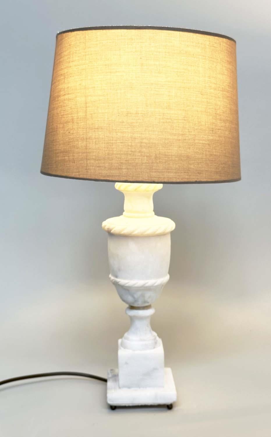 ALBASTER TABLE LAMPS, a pair, urn form on square plinth bases, 54cm H. (2) - Image 8 of 10