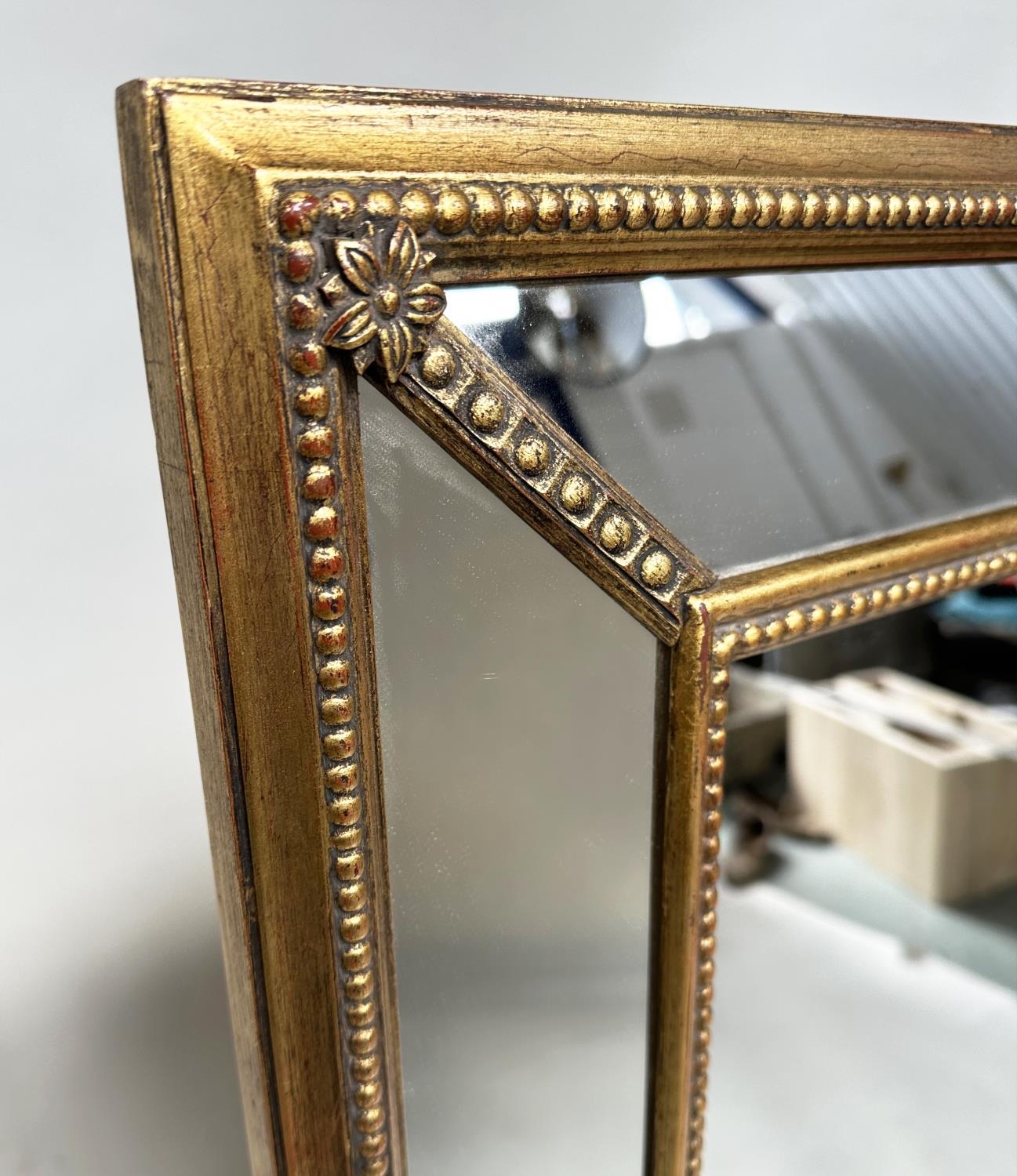 WALL MIRROR, Georgian style giltwood and gesso rectangular with marginal plates and beaded frame, - Image 5 of 5