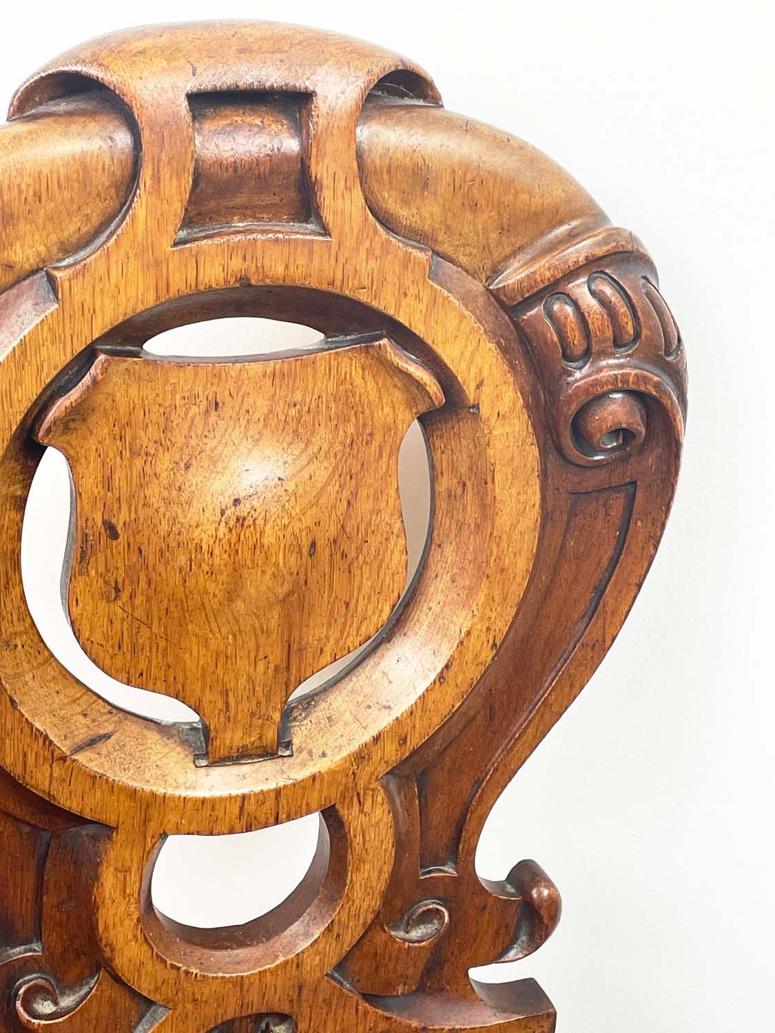 HALL CHAIRS, a pair, Victorian oak, with ornately carved and pierced backs. (2) - Image 6 of 11