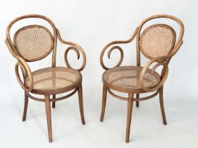 DINETTE CHAIRS, a pair, bentwood and caned panelled, 53cm W. (2)