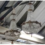 BAG CHANDELIERS, a pair, Empire style glass and gilt metal, 80cm H. (2)