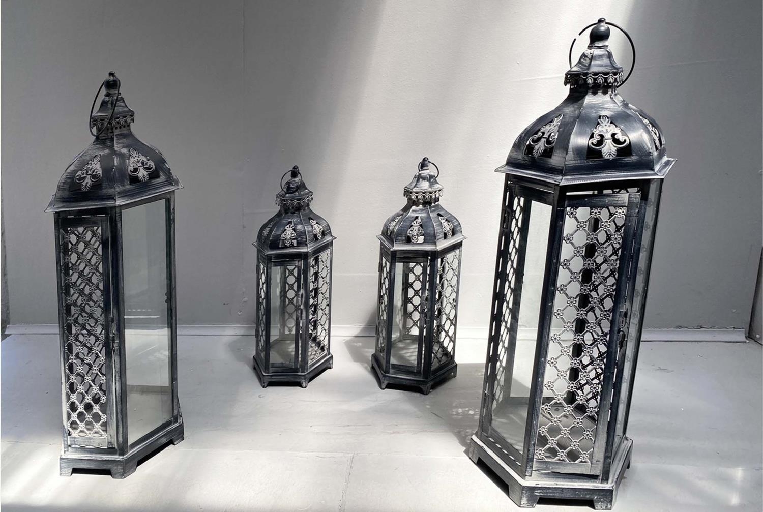 GARDEN LANTERNS, a set of four, in a distressed painted finish, two smaller 42cm H x 20cm W, and two - Image 3 of 4