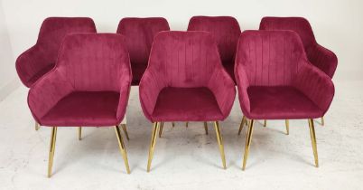 DINING CHAIRS, a set of seven, 1950s Italian style gilt metal and pink velvet, 82cm H. (7)