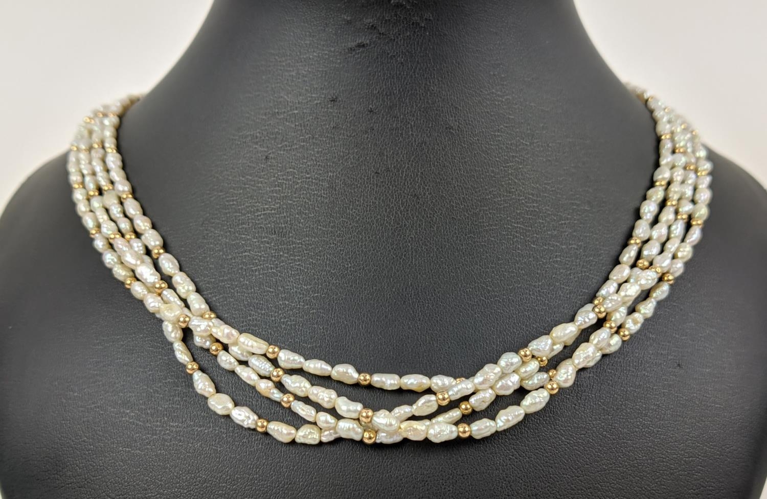 A FOUR STRAND RICE PEARL NECKLACE, with a gold ball clasp, a 9ct gold gatelink bracelet, etc - Image 2 of 12