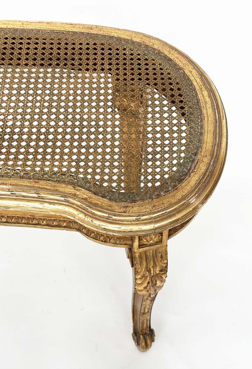 WINDOW SEAT, late 19th century French Louis XVI style giltwood with cane seat and carved tapering - Image 7 of 9