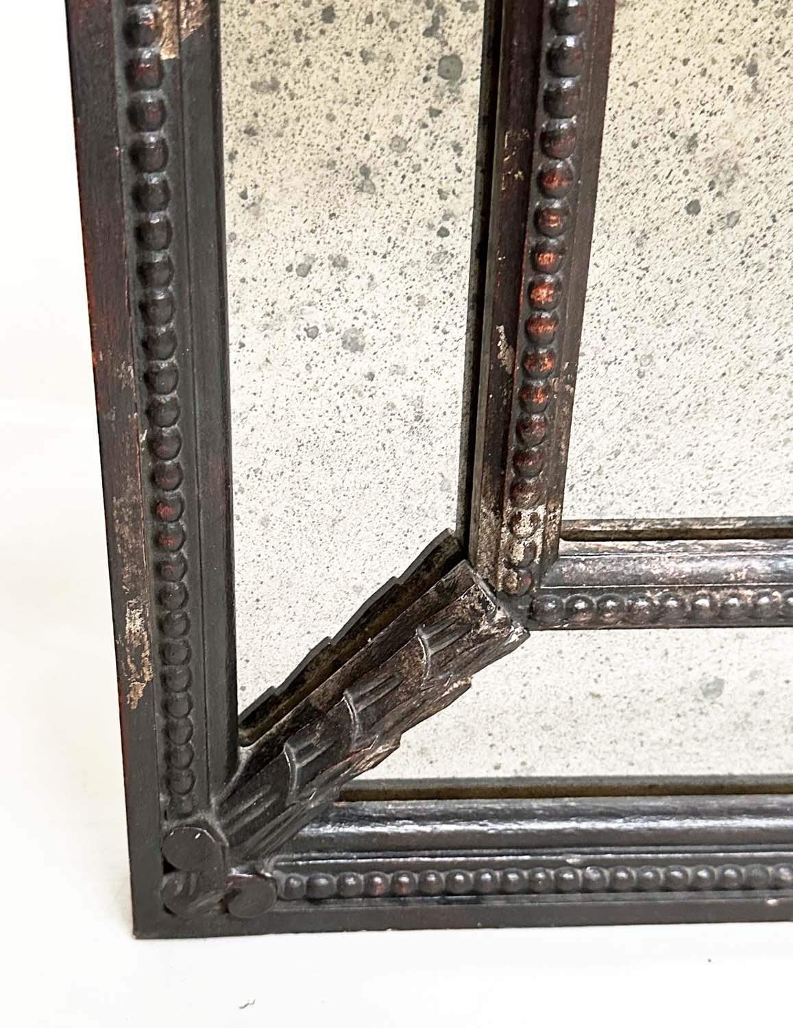 WALL MIRROR, Italian antiqued silvered carved wood rectangular with cushion marginal beaded frame, - Image 3 of 6