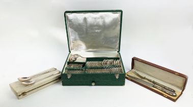 A CANTEEN OF CUTLERY, silver plated, comprising twelve place settings, green case plus carving