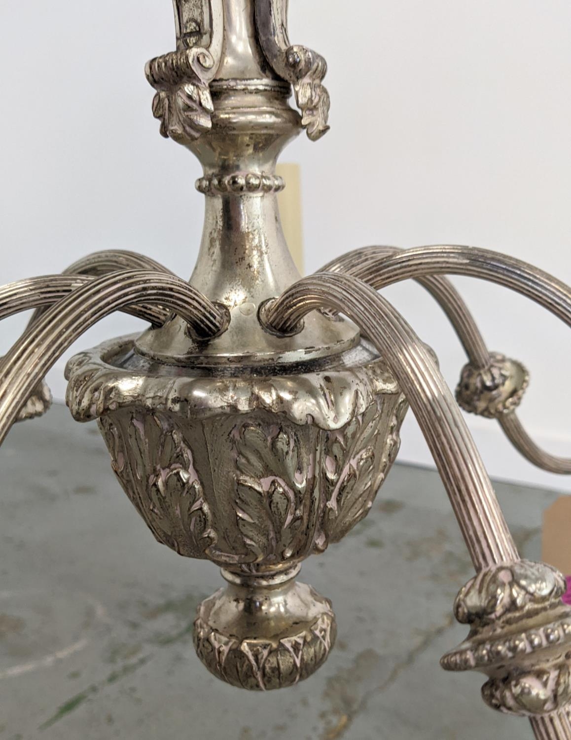 CHANDELIER, early 20th century silver plated, neo-classical style, seven branch with three - Image 3 of 6