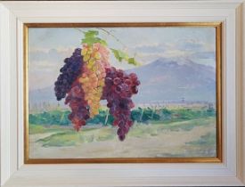 COLOURFUL ARMENIAN PAINTING, 'Vineyard near Mount Ararat' 1960s, oil on board/canvas, 35cm x 50cm (