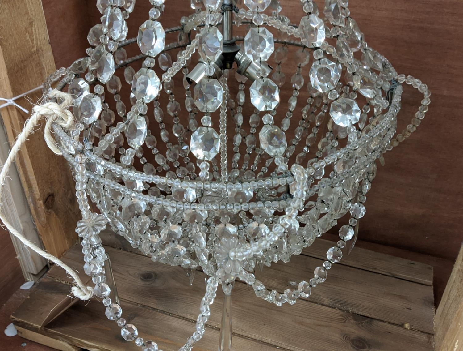 CHANDELIER, with a gilt metal frame and glass droplets, approx 90cm tall. - Image 3 of 5