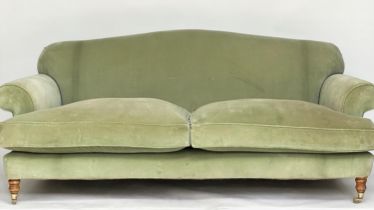 SOFA, Howard style possibly George Smith with green velvet upholstery, feather filled cushions and