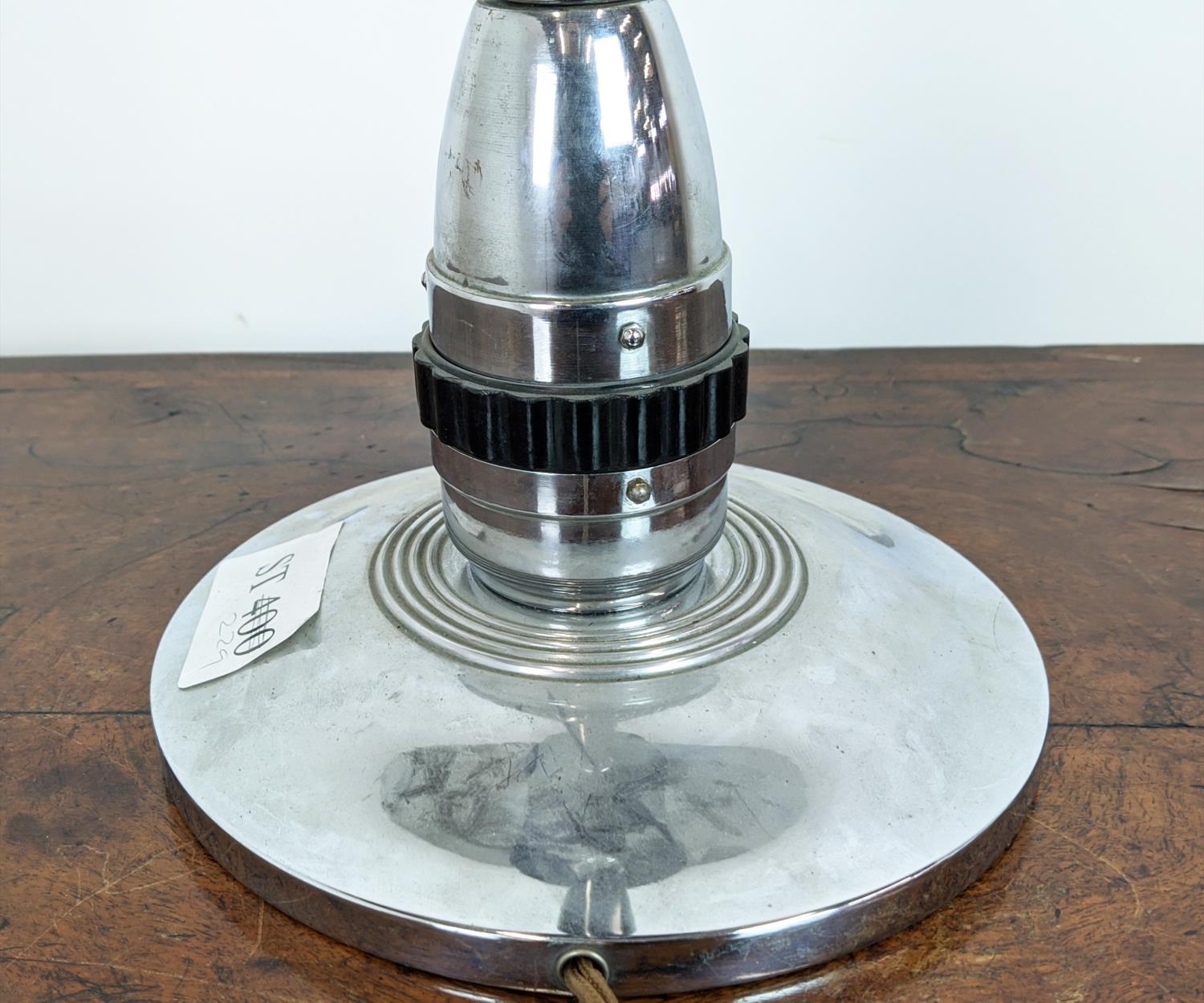 TABLE UPLIGHTER, Art Deco polished metal with a black pole, 59cm H x 25cm. - Image 4 of 7