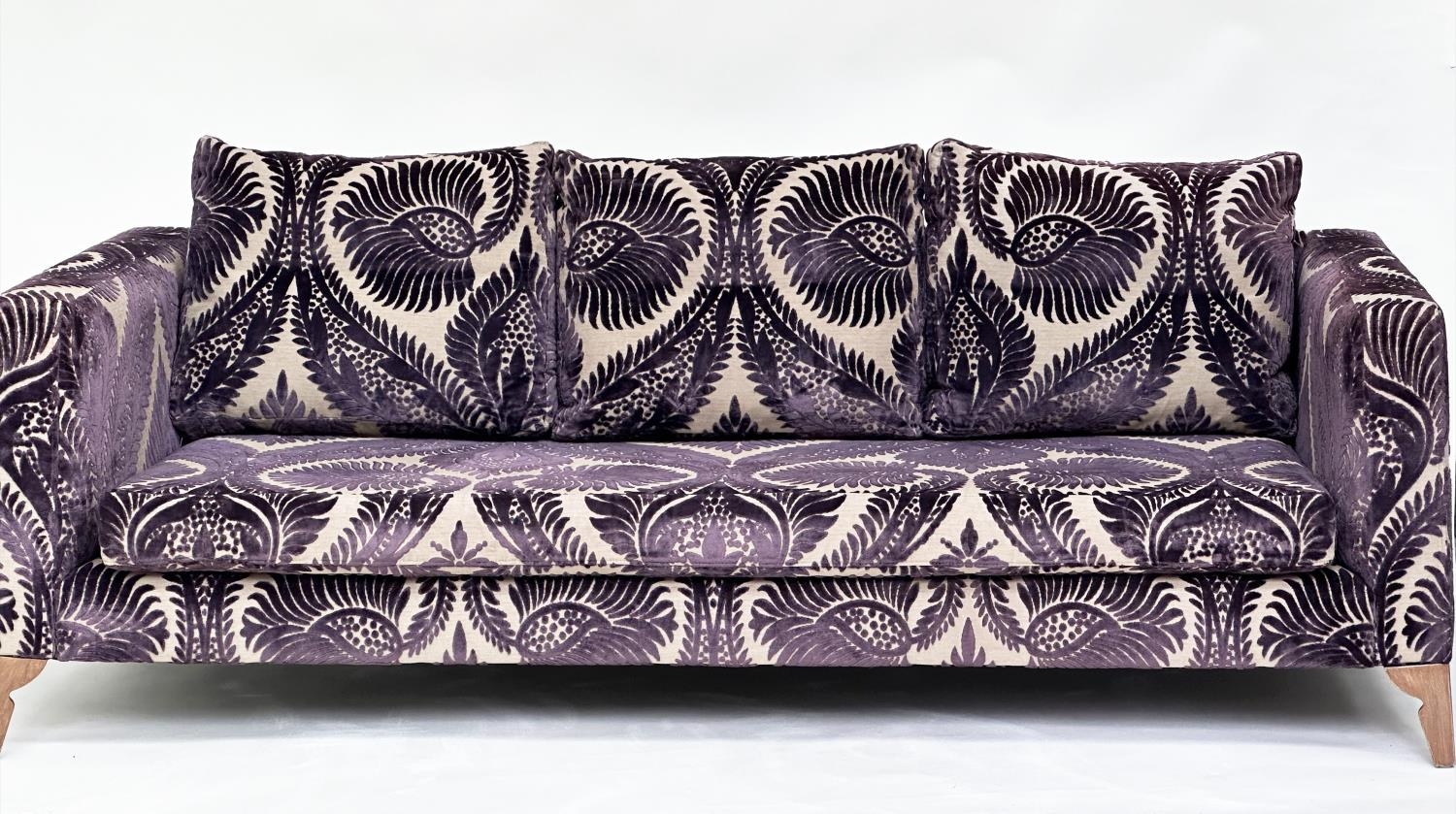 HEALS SOFA, contemporary design cut velvet with square section arms and tapering supports, 210cm W. - Image 3 of 10