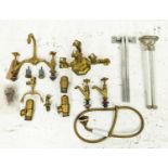 TAPS, brass, French Art Deco design, one pair of basin taps, one mixer tap and a mixer/shower bath