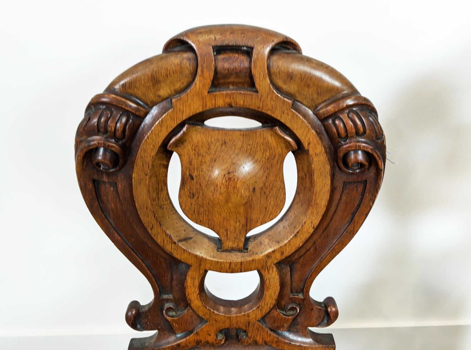 HALL CHAIRS, a pair, Victorian oak, with ornately carved and pierced backs. (2) - Image 5 of 11
