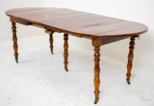 DINING TABLE, mid 19th century French walnut with drop flaps, two extra leaves and removable