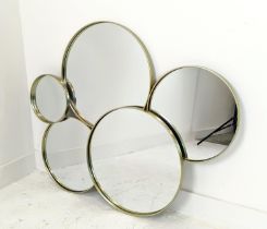WALL MIRROR, with sectional circular plates, 90cm H x 122cm W.