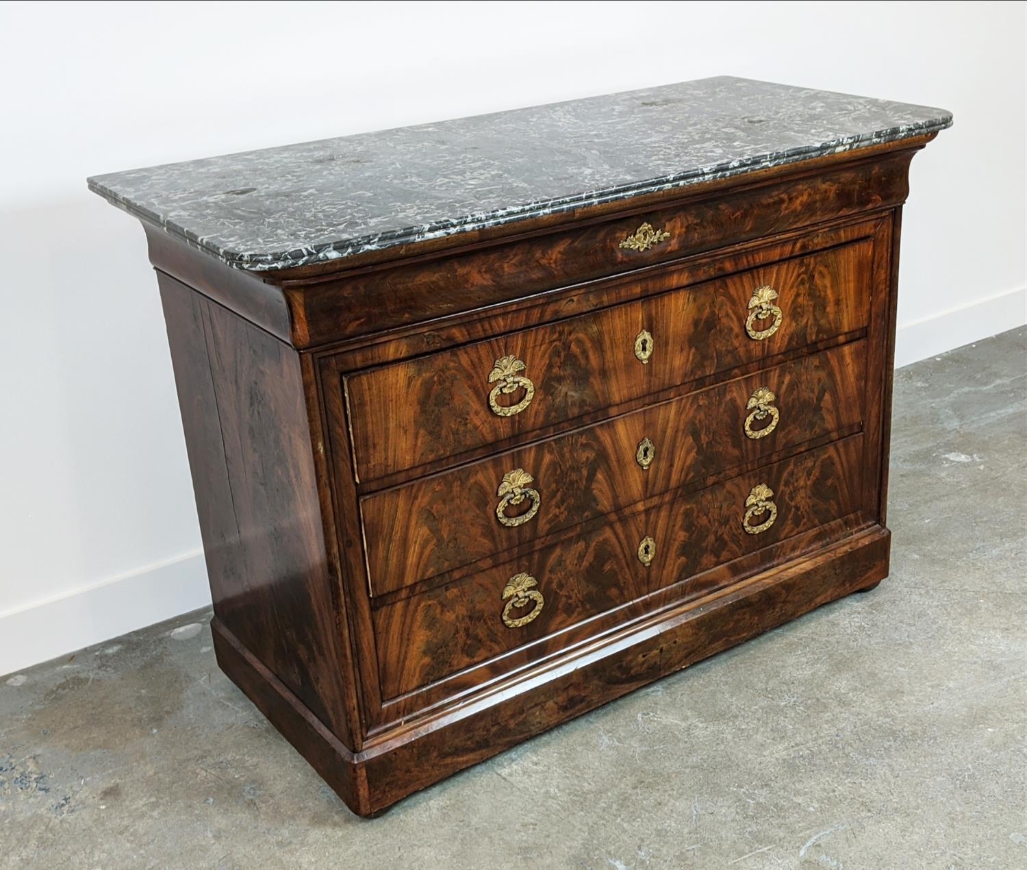 COMMODE, Louis Philippe mahogany with grey marble top above four drawers, 93cm H x 131cm x 63cm. - Image 3 of 11