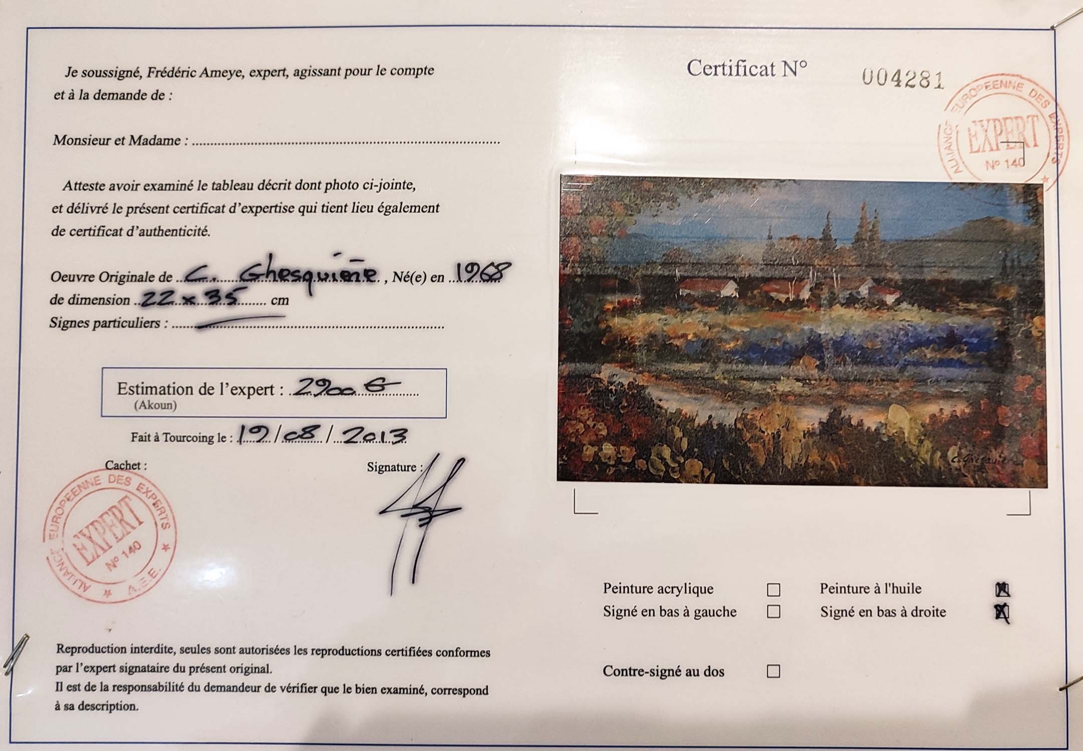 CHRISTOPHE GHESQUIERE (b.1968), Two 'Landscape' oil on canvas, certificate verso, signed bottom - Image 6 of 6