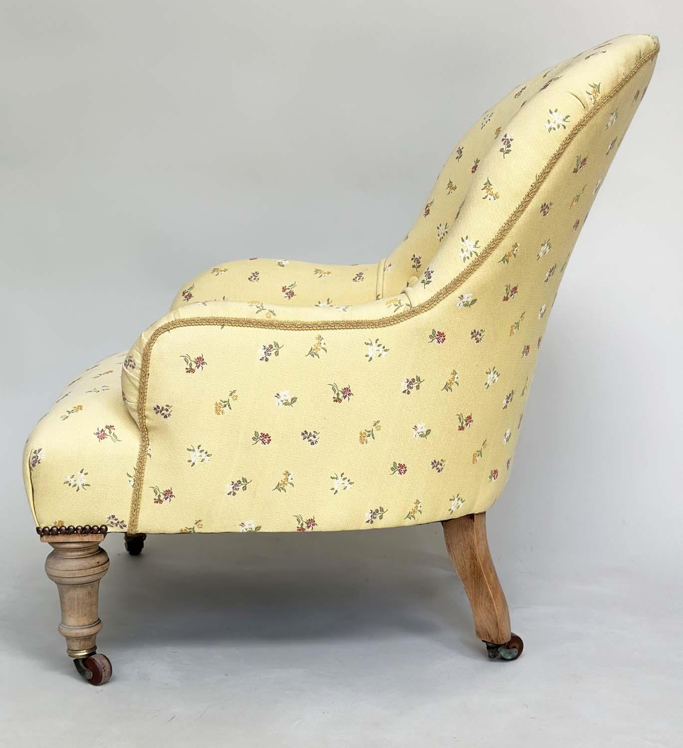 ARMCHAIR, 19th century primrose yellow and floral sprays with buttoned back and turned supports, - Image 5 of 9