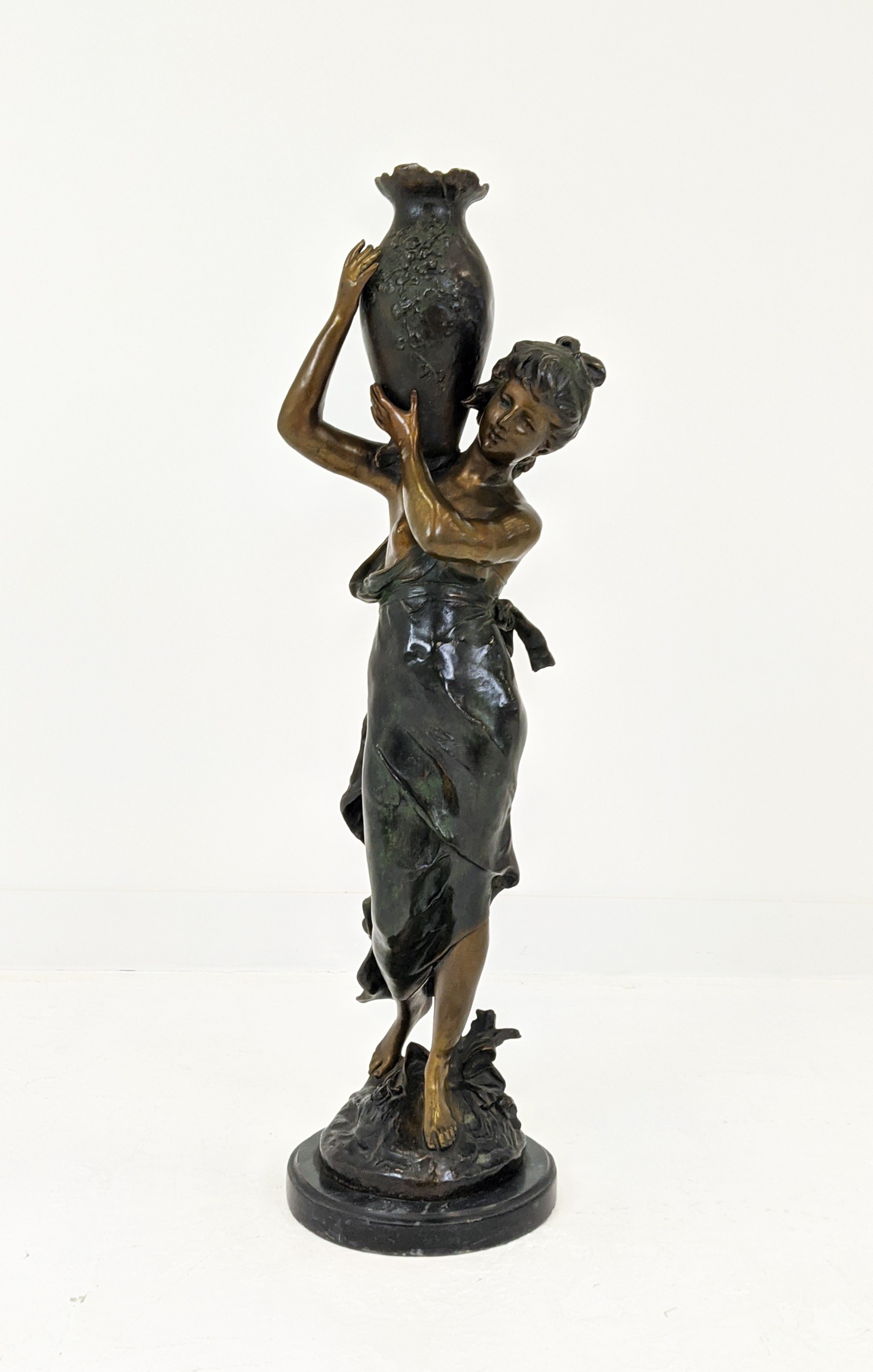 AFTER LOUIS AUGUSTE MOREAU (1855-1919), Woman with a water jug, patinated bronze on a circular - Image 2 of 16