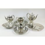 A COLLECTION OF SILVER PLATED WARE, comprising tea and coffee service, Mappin and Webb tray,