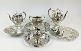 A COLLECTION OF SILVER PLATED WARE, comprising tea and coffee service, Mappin and Webb tray,