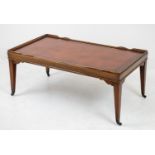 LOW TABLE, Georgian style mahogany with leather top, 43cm H x 102cm x 56cm.