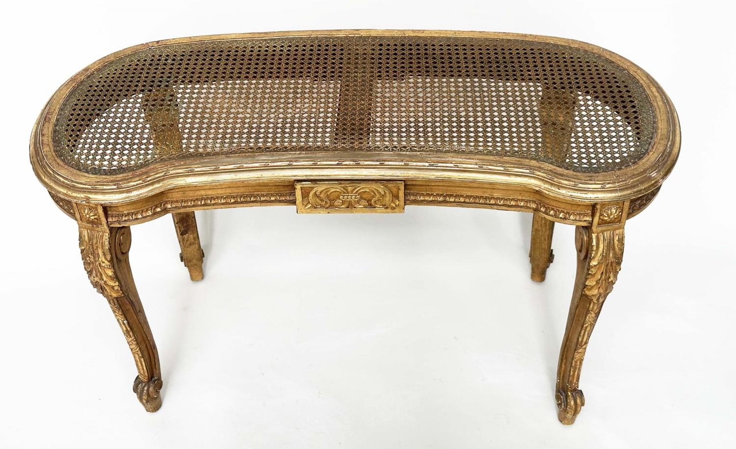WINDOW SEAT, late 19th century French Louis XVI style giltwood with cane seat and carved tapering - Image 6 of 9