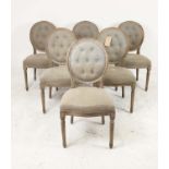 DINING CHAIRS, a set of six with distressed showframes and button backs, each 51cm W. (6)