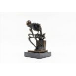 CONTEMPORARY SCHOOL SCULPTURE, in bronze, skeleton in a thinking pose, 24cm H.
