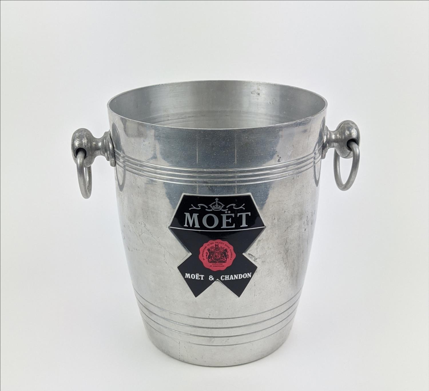 VINTAGE MOET AND CHANDON ALUMINIUM ICE BUCKET, twin handled form, 1980's, 22cm H. - Image 2 of 7