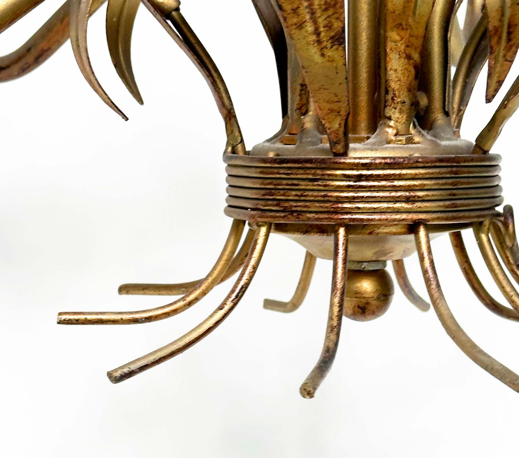 CHANDELIER, mid 20th century five branch gilt metal toleware leaf form with corn ears, 61cm H - Image 5 of 6