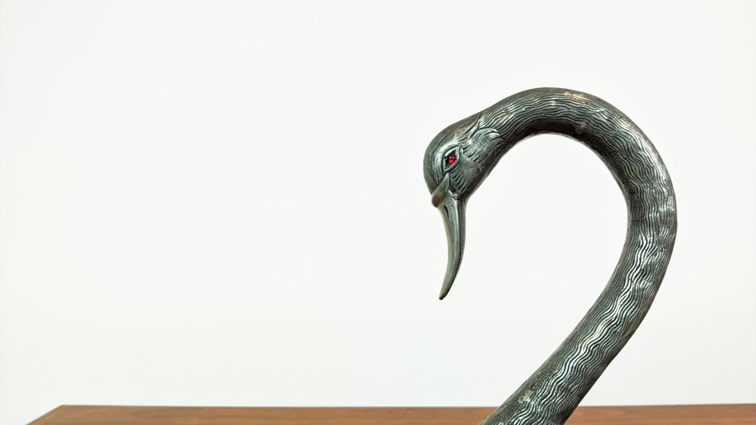 SWAN JARDINERE, French pewter with glass eyes, and liner, 46cm H x 46cm. - Image 4 of 10
