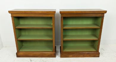 BOOKCASES, a pair, Victorian style burr walnut, with three shelves, 95cm H x 81cm W x 30cm D. (2)